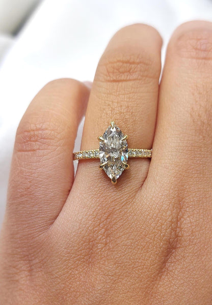 2.5 Ct IGI Certified Marquise Lab Diamond Hidden Halo Engagement Ring