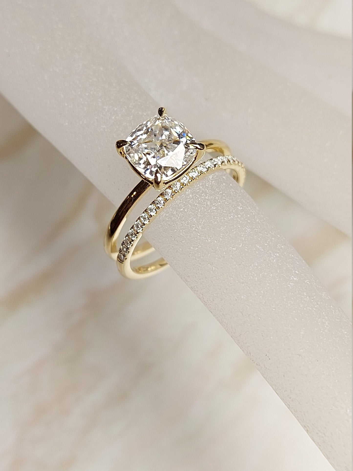 2 Ct Cushion Moissanite Eternity Band Cushion cut Moissanite Brilliant Cut engagement ring in 935 Argentium Silver — custom handcrafted by Forever For Love