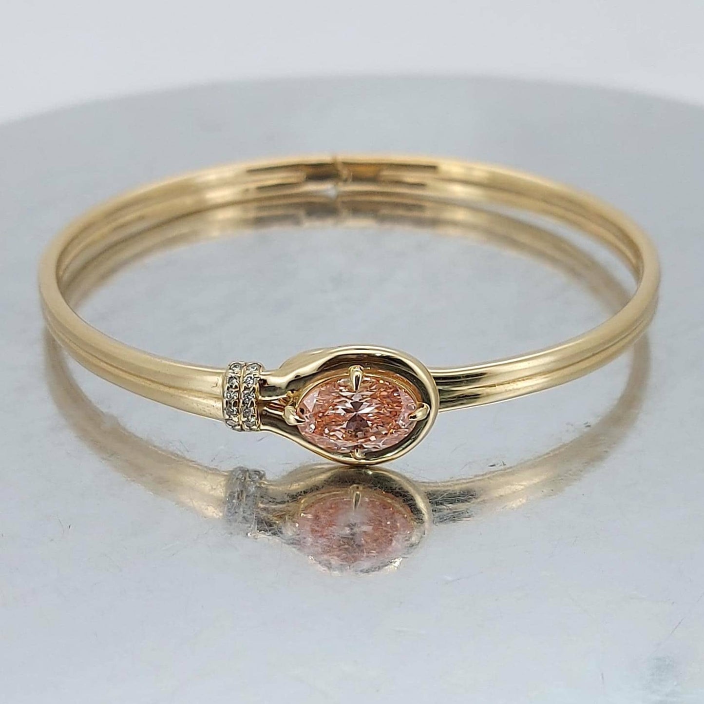 Solid Gold Bangle Bracelet for Women, Pink Oval Cut Diamond Bracelet Bangle, Diamond Bangle Bracelet, Gift For Her Moissanite engagement ring in Gold or Platinum — custom handcrafted by Forever For Love