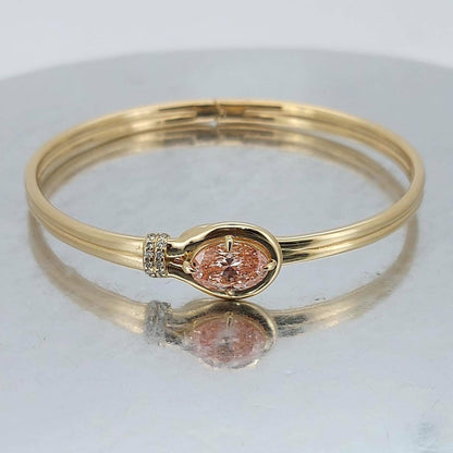 Solid Gold Bangle Bracelet for Women, Pink Oval Cut Diamond Bracelet Bangle, Diamond Bangle Bracelet, Gift For Her