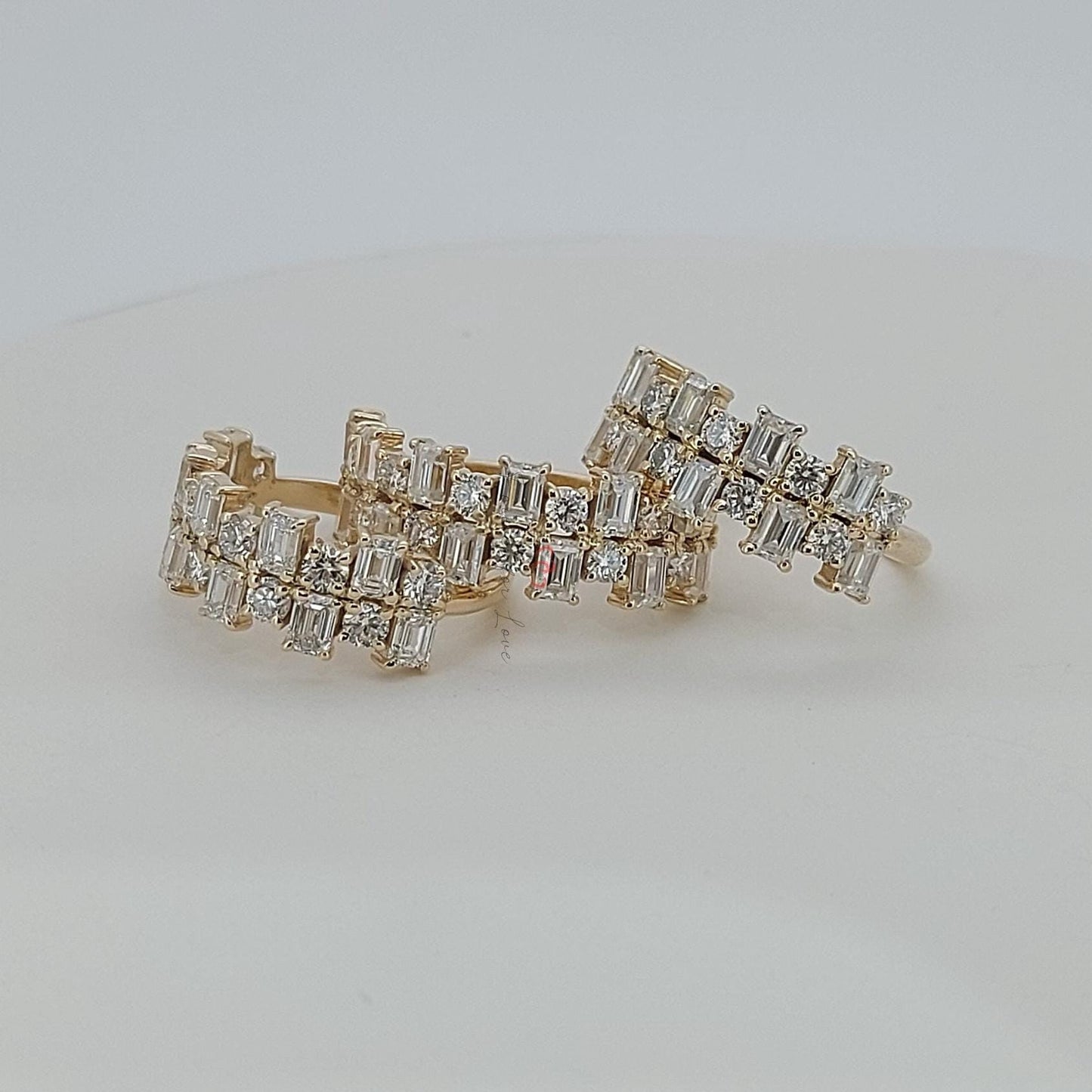 Large jonc demi-éternité en diamants de laboratoire baguette Baguette cut Moissanite Taille Brillante engagement ring in Gold or Platinum — custom handcrafted by Forever For Love