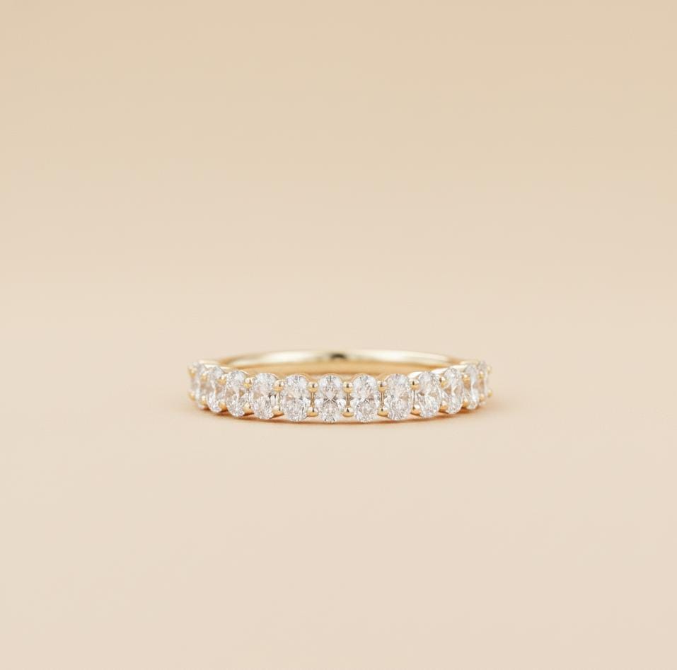 Demi-alliance ovale en moissanite Oval cut Moissanite taille brillant engagement ring in Gold or Platinum — custom handcrafted by Forever For Love