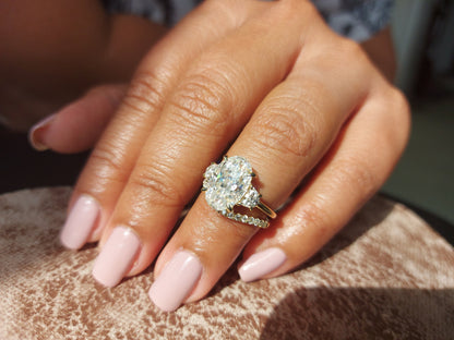 4.6 Ct Oval Moissanite Three Stone Engagement Ring