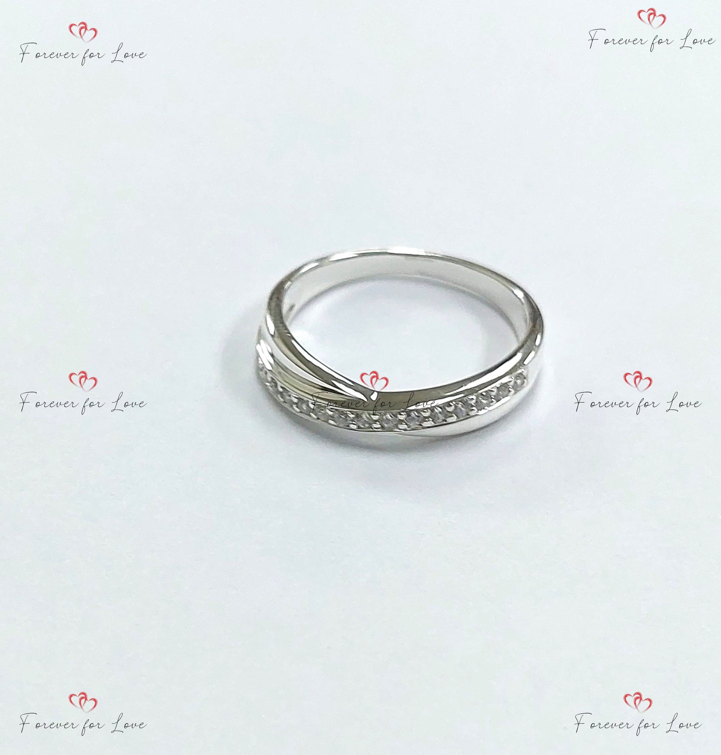 Twist Diamond Eternity Band Round cut Moissanite Brilliant Cut engagement ring in 935 Argentium Silver — custom handcrafted by Forever For Love