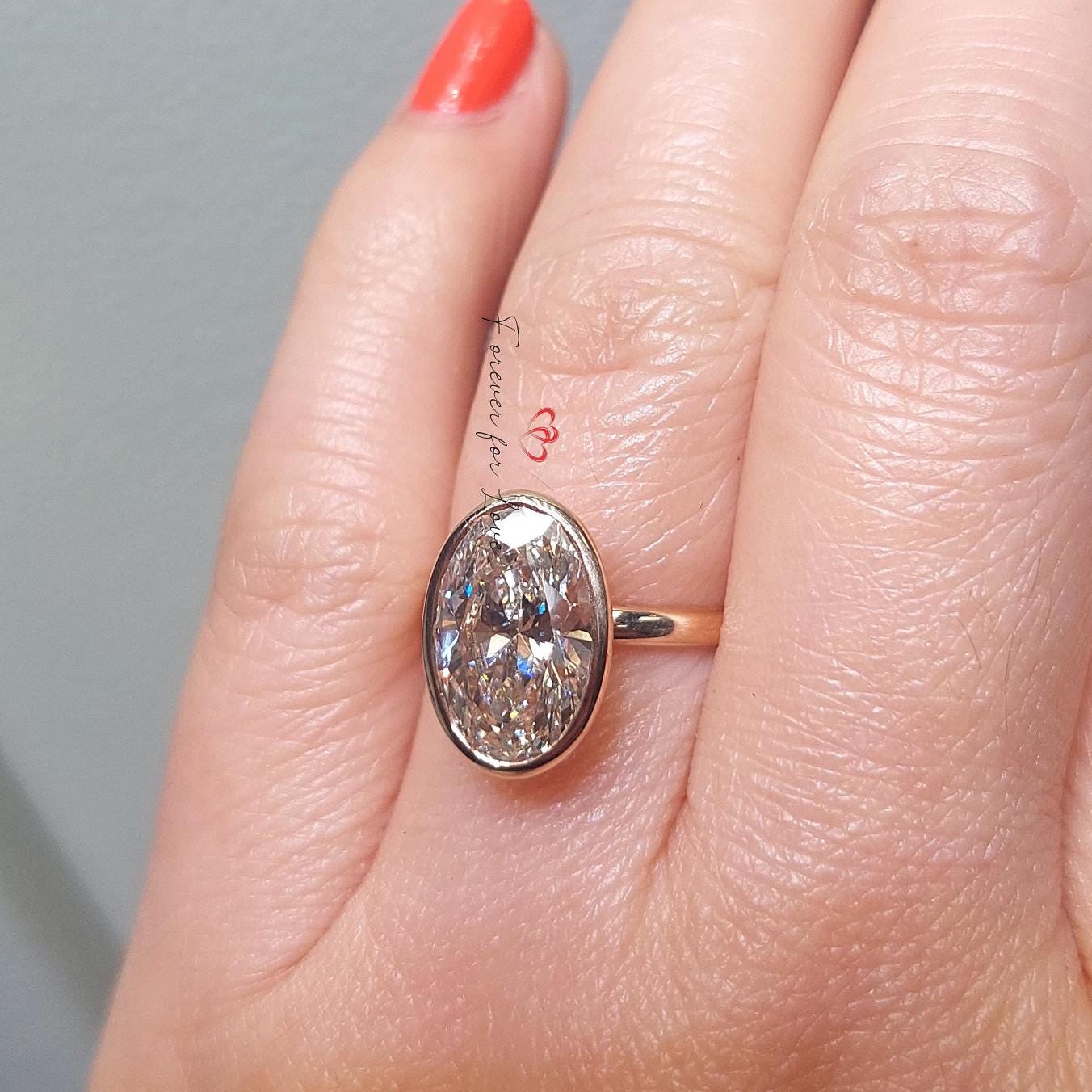 3 Ct Oval Lab Diamond Bezel Engagement Ring Oval cut 1Ct Moissanite Brilliant Cut engagement ring in 935 Argentium Silver — custom handcrafted by Forever For Love