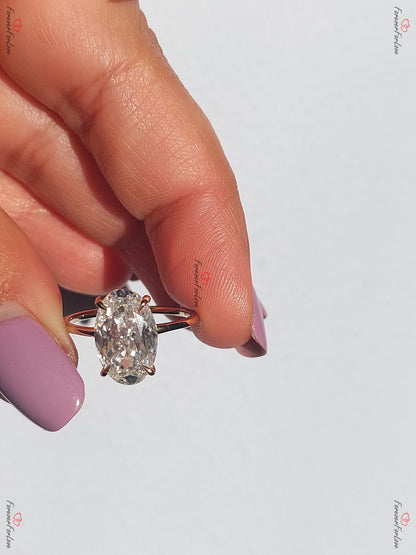 Oval Engagement Ring, 4Ct Hybrid Crushed ice Oval 12.5*8mm Moissanite engagement ring, diamond hidden halo ring, Donut/Low Setting
