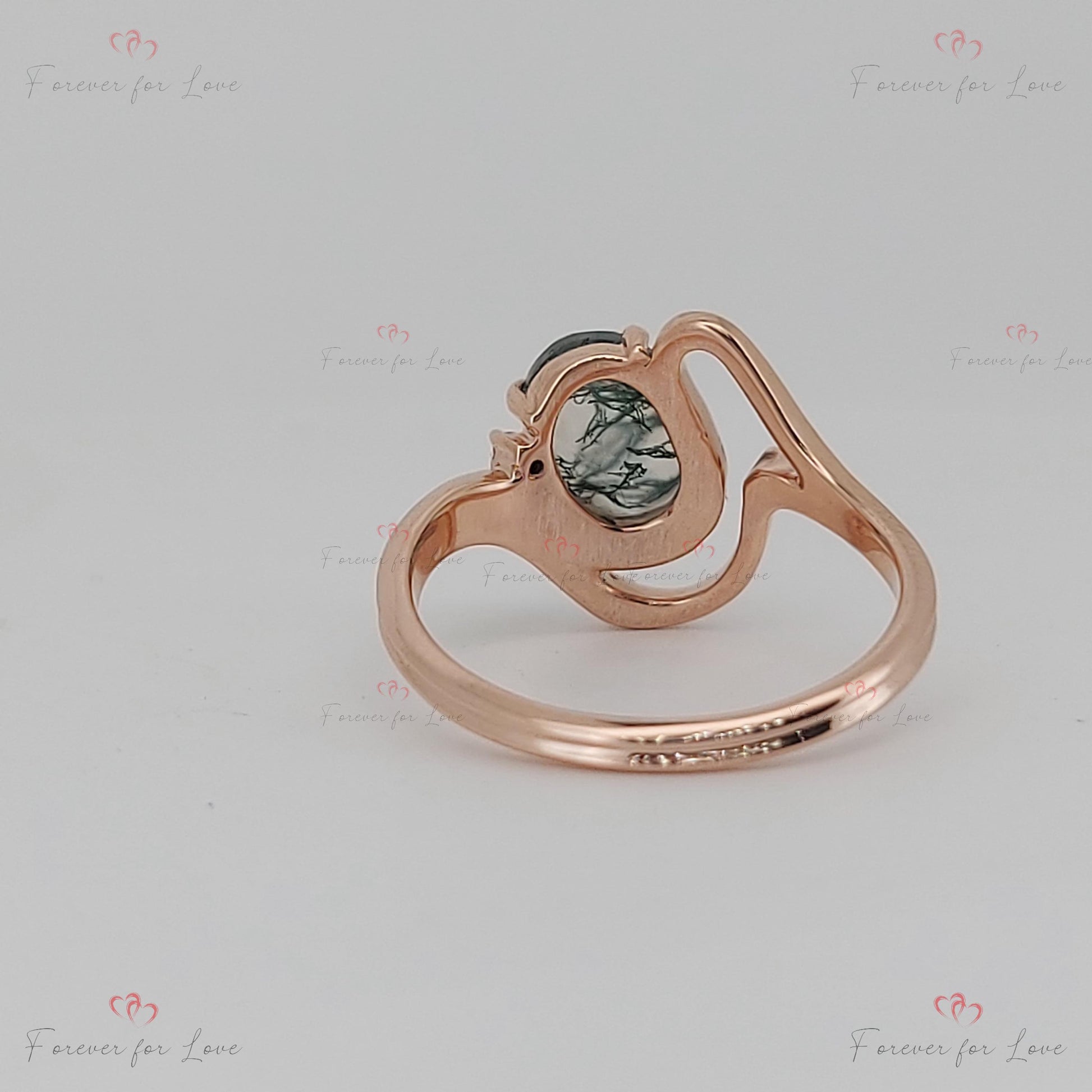 Oval Moss Agate Solitaire Engagement Ring