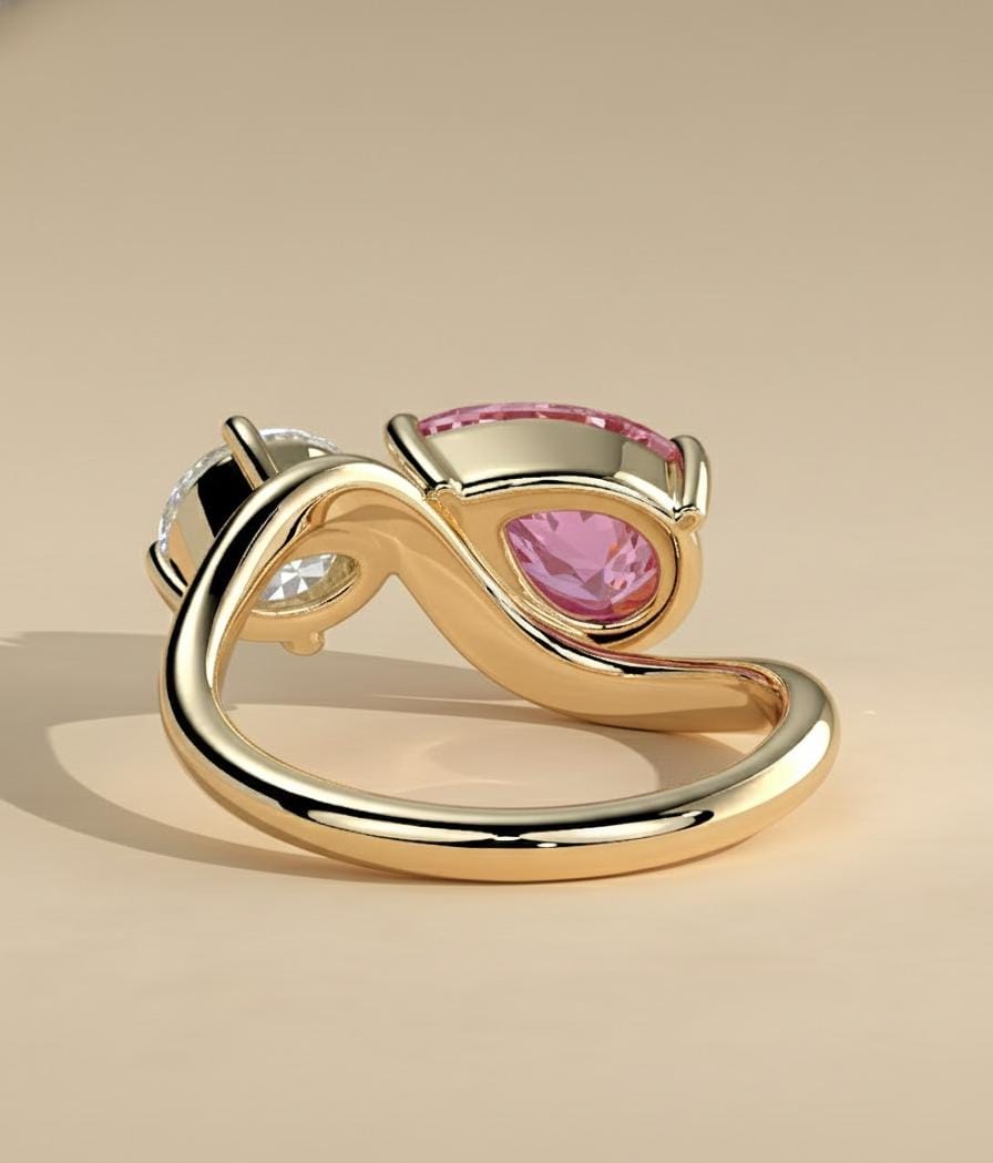 1.5 Ct Pear Pink Lab Diamond, Sapphire Engagement Ring