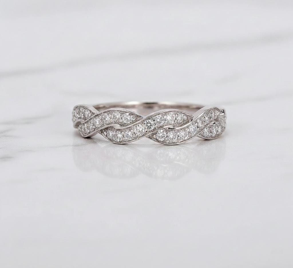Twisted Wedding Band, Womens Diamond Eternity Band, 10K 14K 18K Solid Gold Ring, Twist Infinity Wedding Band, Stackable Band, Perfect gift