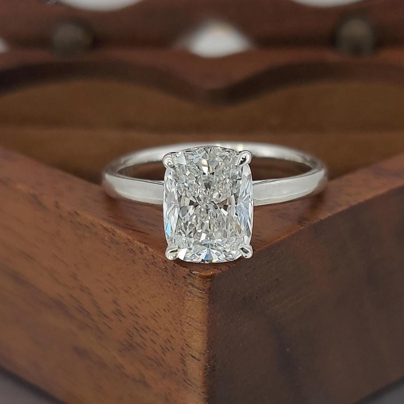 IGI Certified Cushion Lab Diamond Solitaire Engagement Ring Cushion cut 1Ct Moissanite Brilliant Cut engagement ring in 935 Argentium Silver — custom handcrafted by Forever For Love