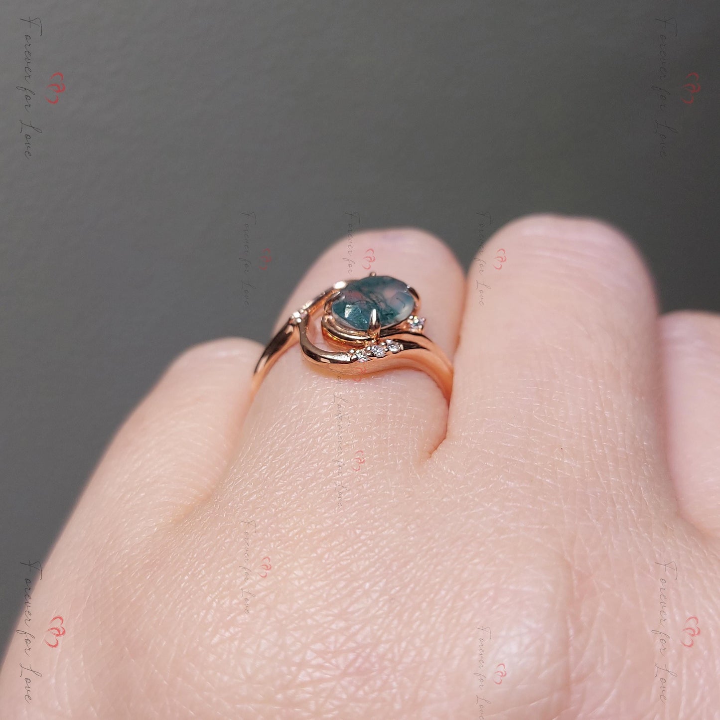 Oval Moss Agate Solitaire Ring Oval cut Natural Moss Agate engagement ring in 935 Argentium Silver — custom handcrafted by Forever For Love