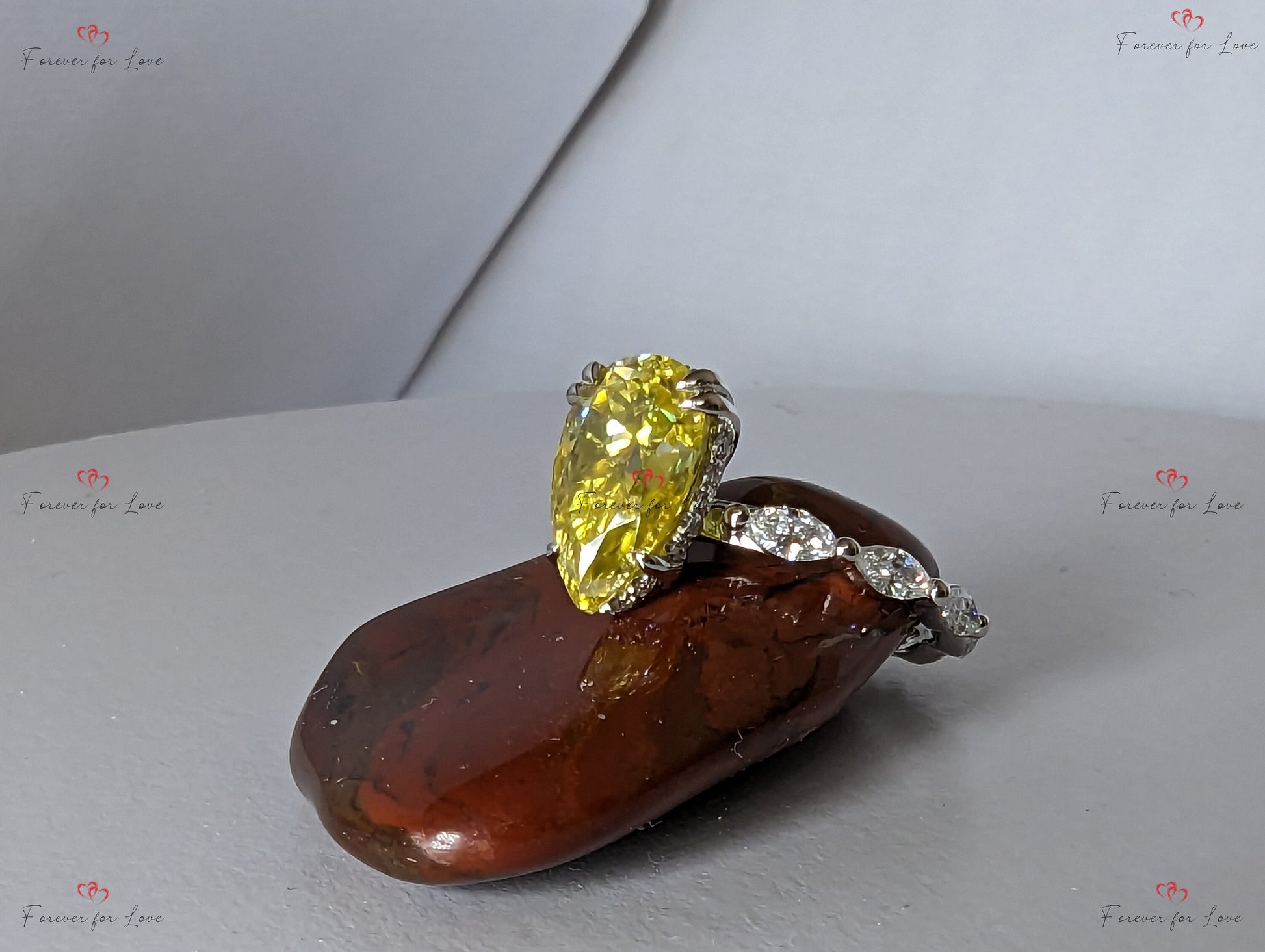 4 Ct Pear Yellow Diamond, Moissanite Engagement Ring