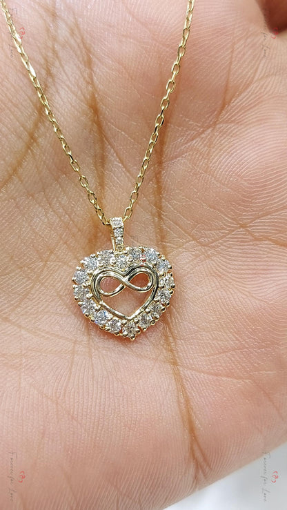 14k Massivgold Unendlichkeit Herz Halskette für Damen, Diamant Unendlichkeits-Herz-Anhänger, Kleine Herzförmige Liebeskette, Geschenk für Sie