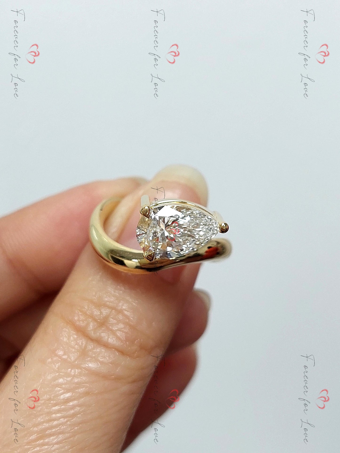3 Ct Pear Lab Diamond Solitaire Engagement Ring Pear cut 1Ct Moissanite Brilliant Cut engagement ring in 935 Argentium Silver — custom handcrafted by Forever For Love