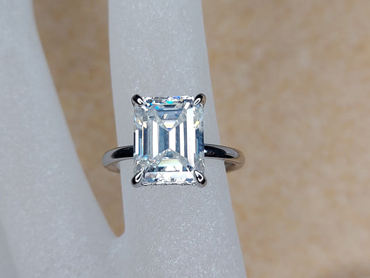 4 Ct Emerald Diamond, Moissanite, Emerald Solitaire Engagement Ring