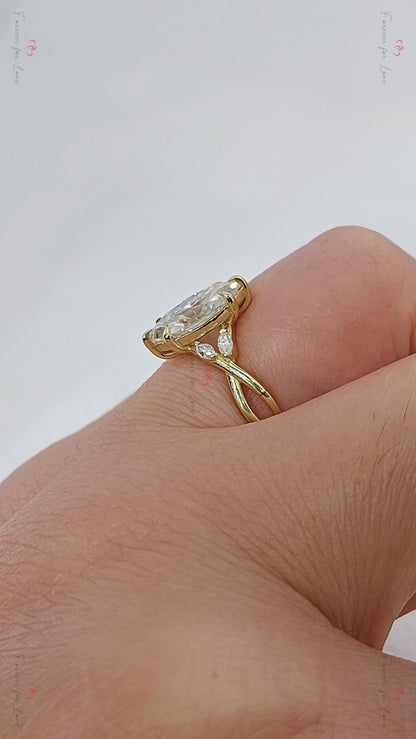 1.0 Carat E, VVS2 Clarity IGI Certified Lab Grown Oval Cut Diamond Ring, Vintage Marquise Diamond Band, Unique Engagement Ring gift for her