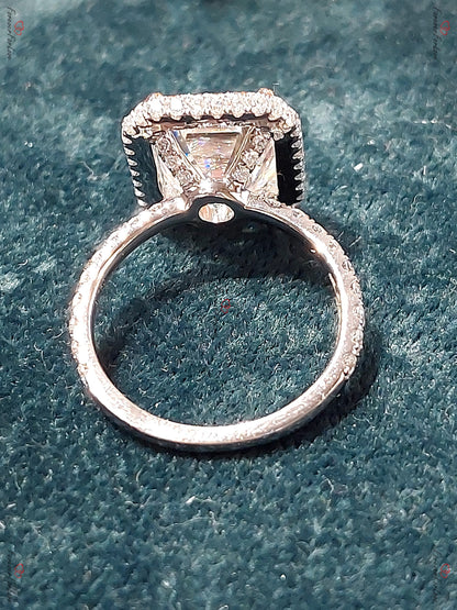 Emerald Cut Double Halo Moissanite Engagement Ring, 4 ct Ring,Pave Diamond Ring, Modern Engagement Anniversary Promise Ring.