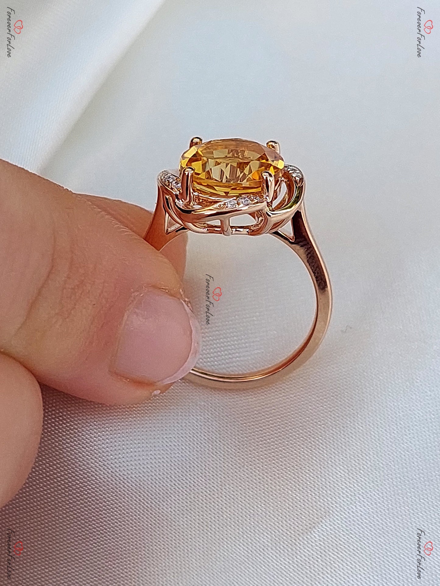 Round Natural Diamond, Citrine Ring Round cut Moissanite engagement ring in Gold or Platinum — custom handcrafted by Forever For Love
