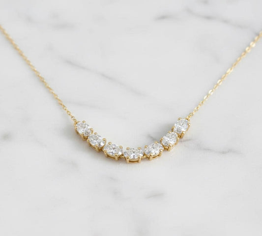 Curved Oval Necklace / 14k Curved 7 Stone Necklace / Minimalist Diamond Necklace / Wedding bridal anniversary gift for her