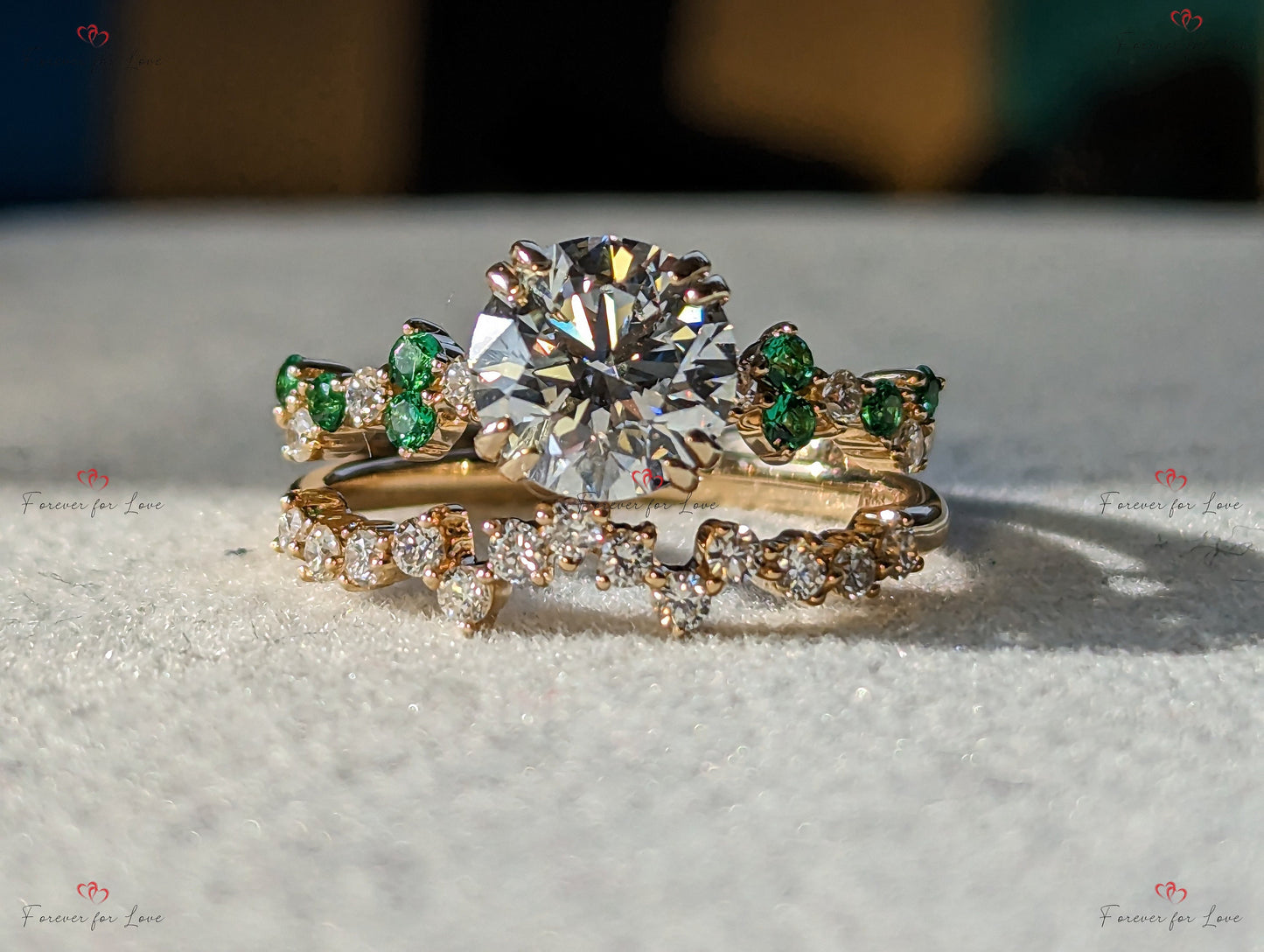 IGI Certified Emerald Lab Diamond Wedding Band Emerald cut Moissanite Brilliant Cut engagement ring in 935 Argentium Silver — custom handcrafted by Forever For Love