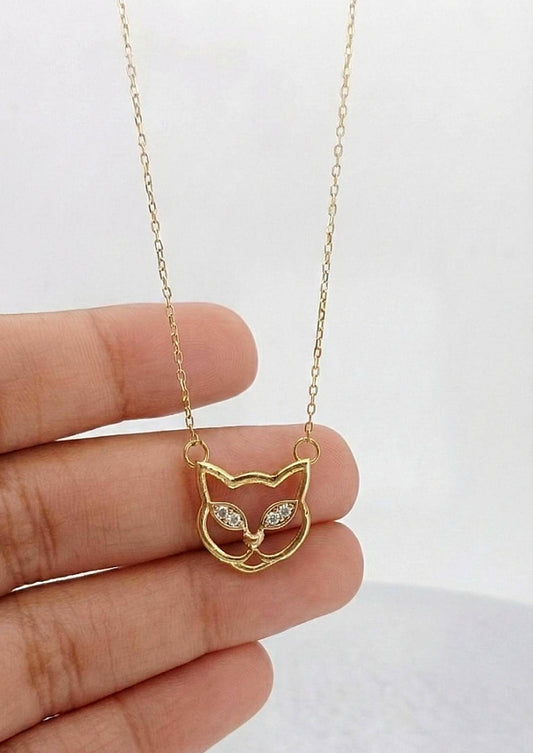 Solid Gold Cat Necklace, 14k Yellow Gold, Dainty Minimalist cat Pendant, Dainty Womens Necklace, Special Gift For Her.