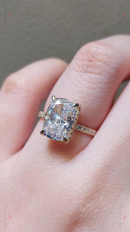 3 Ct IGI Certified Cushion Lab Diamond Hidden Halo Engagement Ring