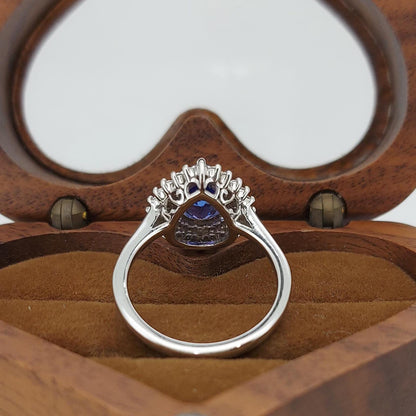 1.5 Ct Pear Natural Diamond, Tanzanite Halo Engagement Ring