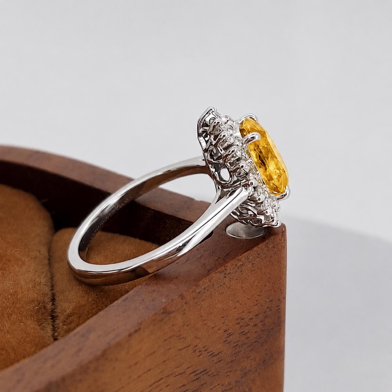 1.5 Ct Double Halo Pear Shape Cut Yellow sapphire Engagement Ring, Certified Pear cut, Natural Diamond ring, Yellow sapphire ring for Her.