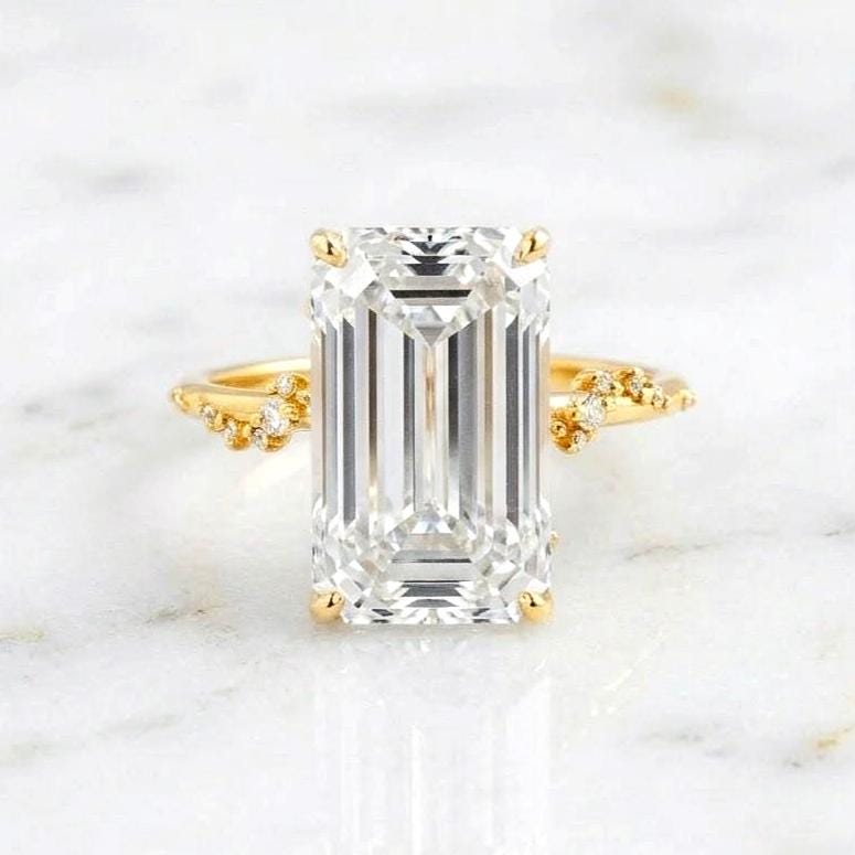 6 Ct IGI Certified Emerald Lab Diamond Engagement Ring Emerald cut Moissanite engagement ring in Gold or Platinum — custom handcrafted by Forever For Love