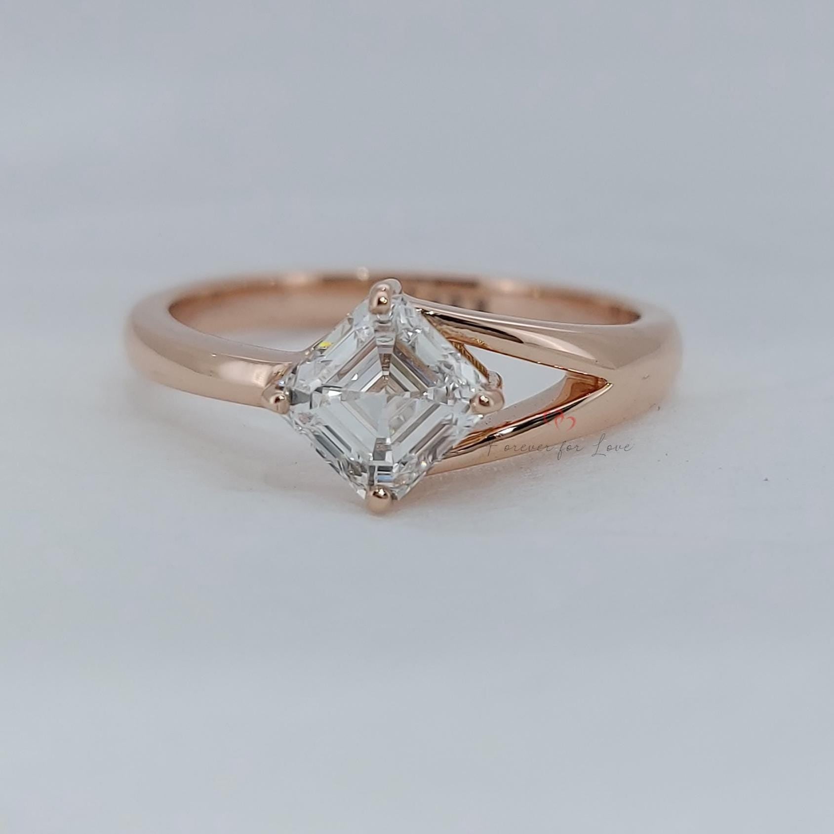 1 Ct IGI Certified Asscher Lab Diamond Halo Engagement Ring