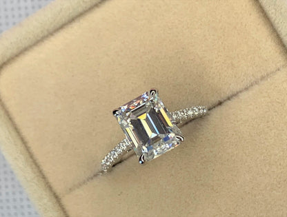 3 Ct Emerald Moissanite, Emerald Solitaire Engagement Ring