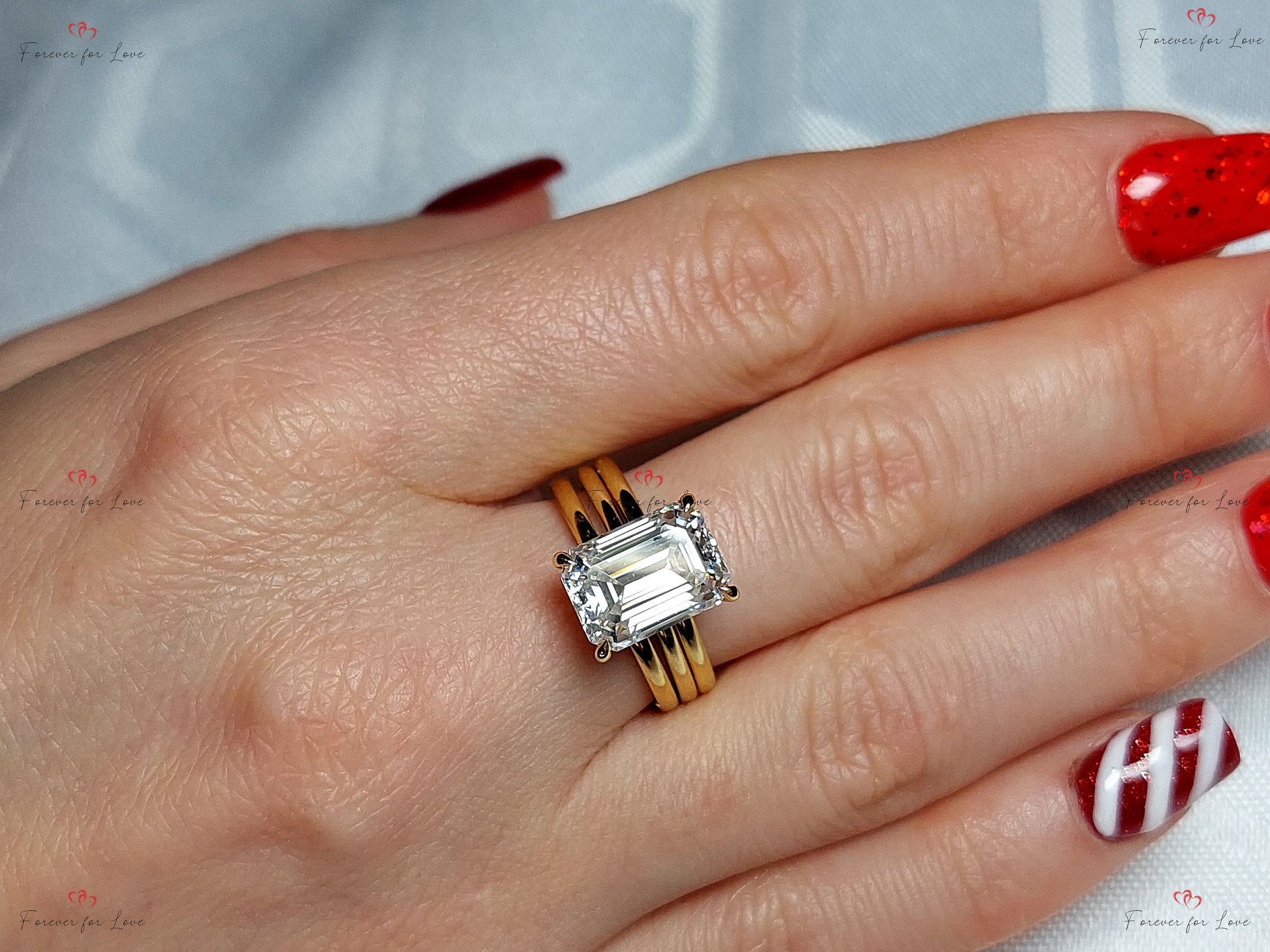 3 Ct Emerald Moissanite, Emerald Wedding Band