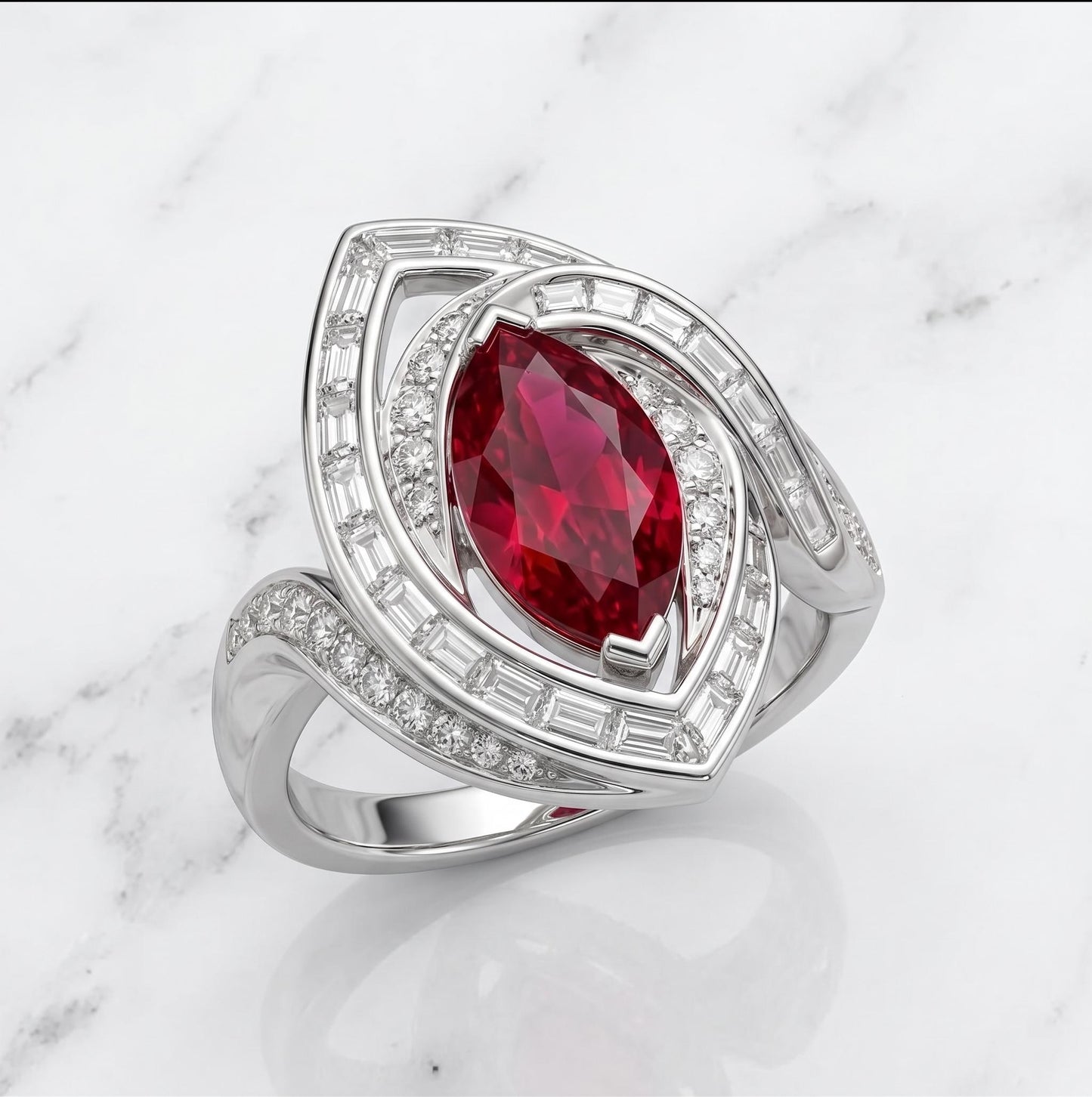 2.5 ct Ruby Pear Ring 14K solid gold Ring, Baguette and Round Lab Diamond, Minimalist Ring, Pear ring, Chunky ring, Gift for her. Pear cut 1Ct Natural Ruby engagement ring in 935 Argentium Silver — custom handcrafted by Forever For Love