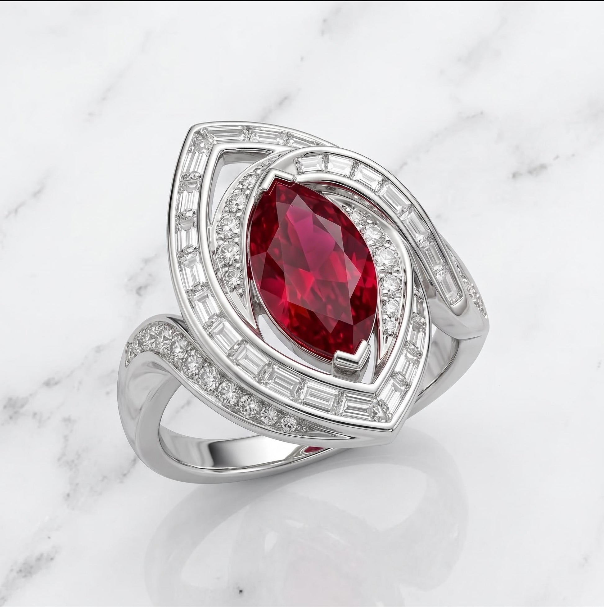 2.5 ct Ruby Pear Ring 14K solid gold Ring, Baguette and Round Lab Diamond, Minimalist Ring, Pear ring, Chunky ring, Gift for her.