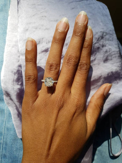 4 Ct Cushion Diamond, Moissanite Hidden Halo Engagement Ring