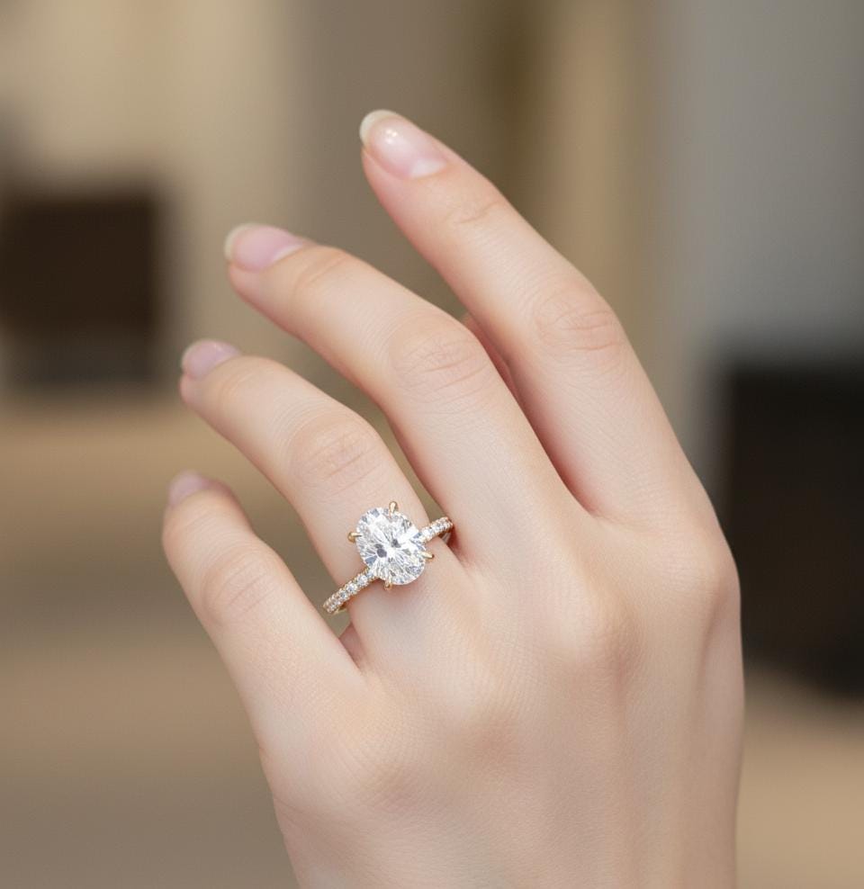 1.5 Ct Oval Diamond, Moissanite Engagement Ring