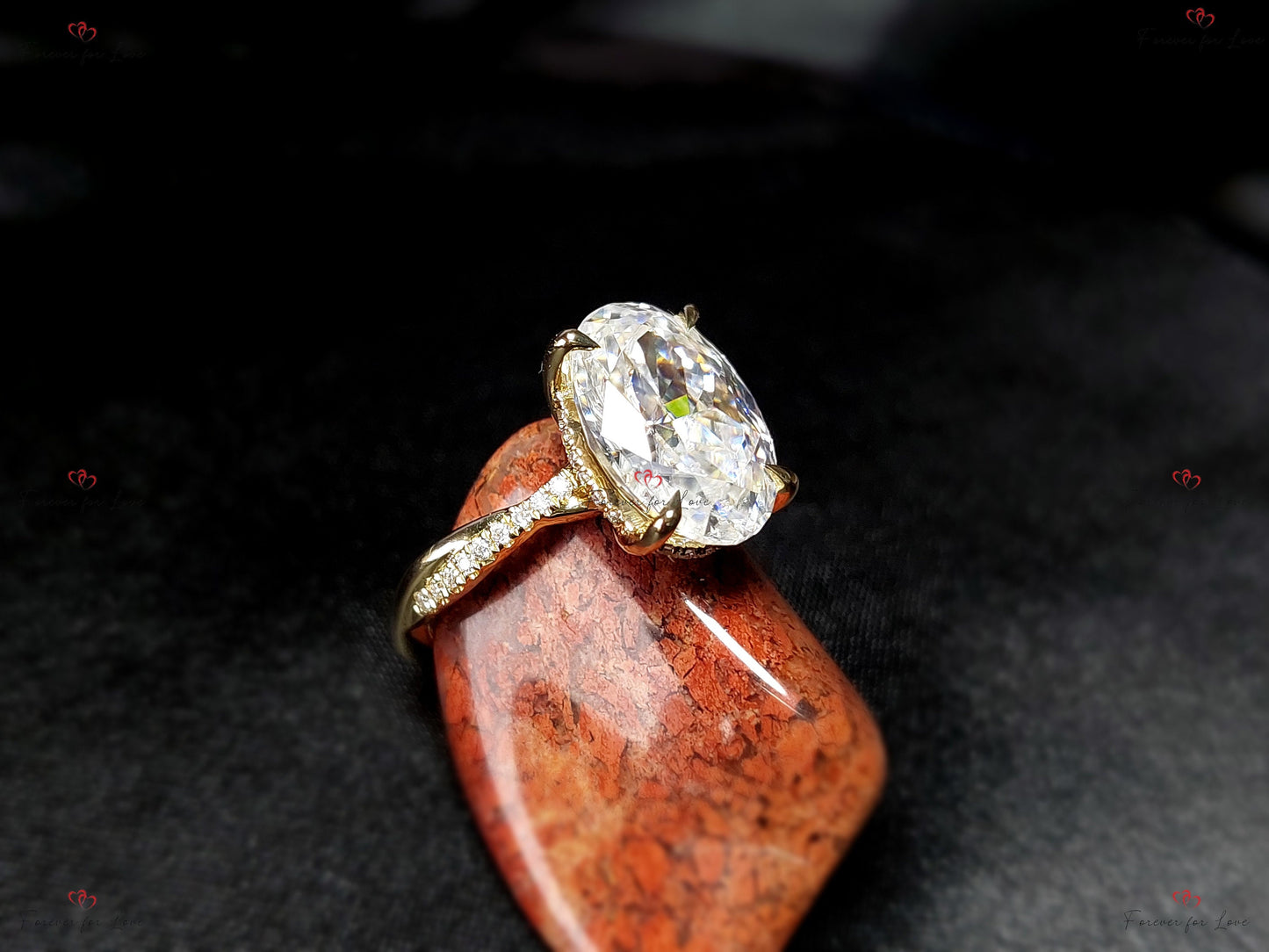 4.5 Ct Oval Lab Diamond or Moissanite Hidden Halo Engagement Ring Oval cut 1Ct Moissanite Brilliant Cut engagement ring in 935 Argentium Silver — custom handcrafted by Forever For Love