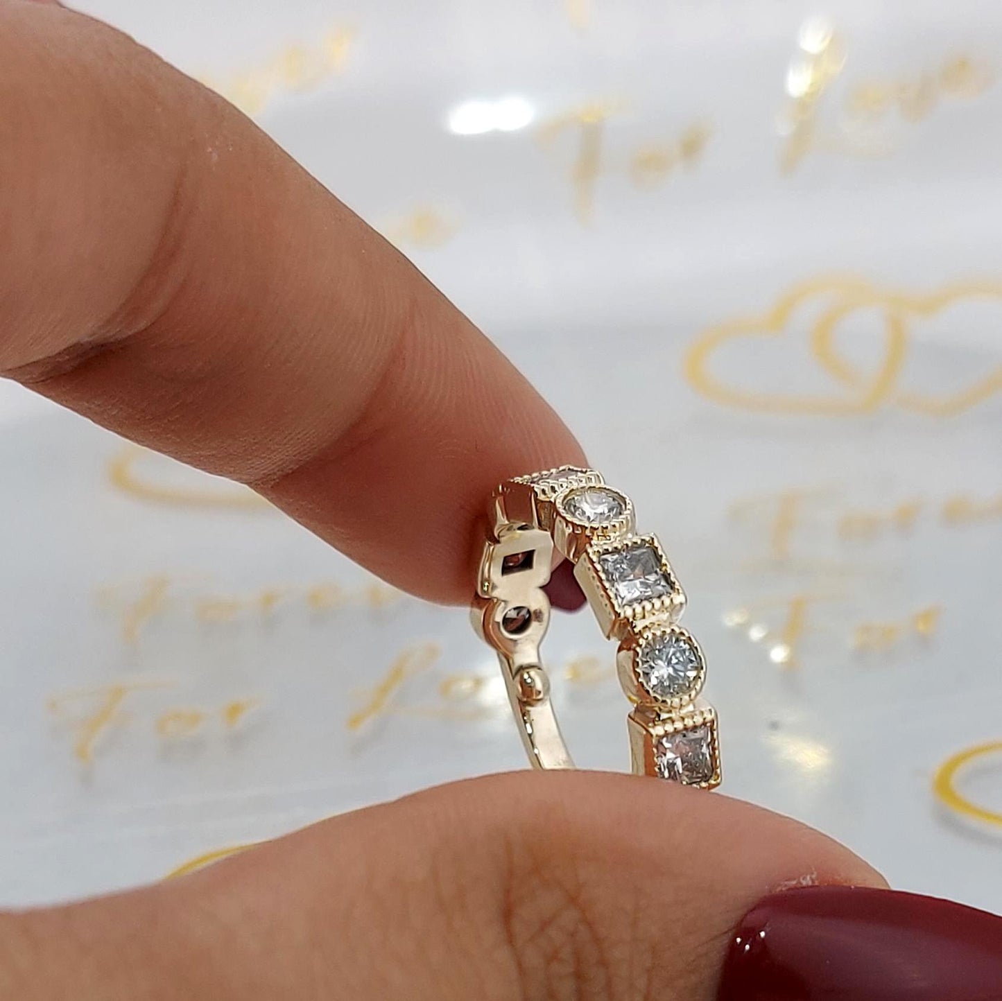 Round Lab Diamond Half Eternity Band Round cut Moissanite Brilliant Cut engagement ring in 935 Argentium Silver — custom handcrafted by Forever For Love