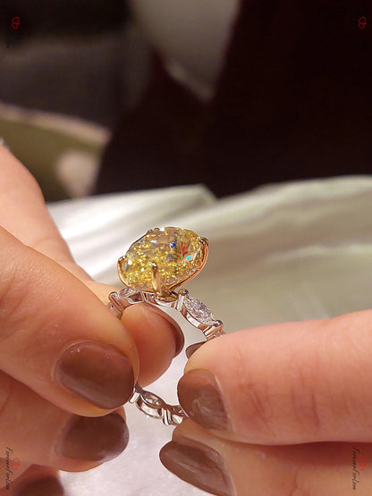 6 Ct Pear Yellow Diamond, Moissanite Engagement Ring