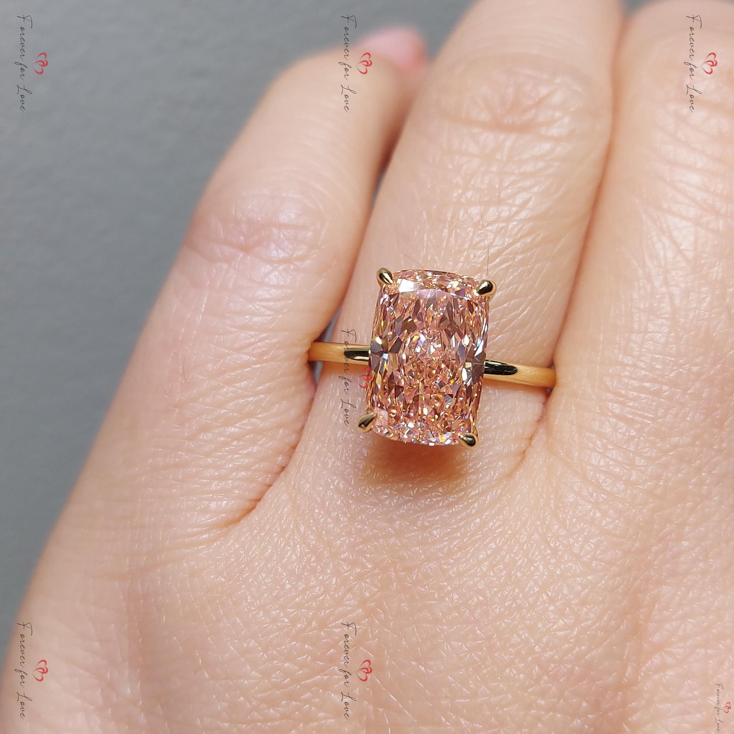 4 Ct IGI Certified Fancy Pink Cushion Lab Diamond Engagement Ring Cushion cut 1Ct Moissanite Brilliant Cut engagement ring in 935 Argentium Silver — custom handcrafted by Forever For Love