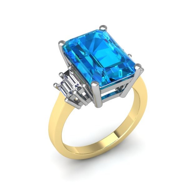 Baguette Blue Diamond, Topas Verlobungsring Baguette cut Moissanite engagement ring in 935 Argentium Silber — custom handcrafted by Forever For Love