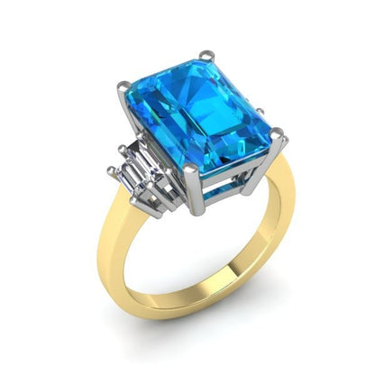 Baguette Blue Diamond, Topaz Engagement Ring