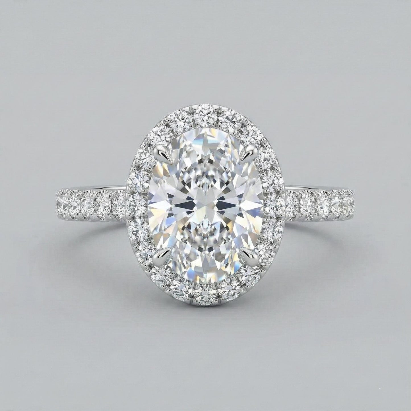 3 Ct Oval Lab Diamond Hidden Halo Engagement Ring Oval cut 1Ct Moissanite Brilliant Cut engagement ring in 935 Argentium Silver — custom handcrafted by Forever For Love