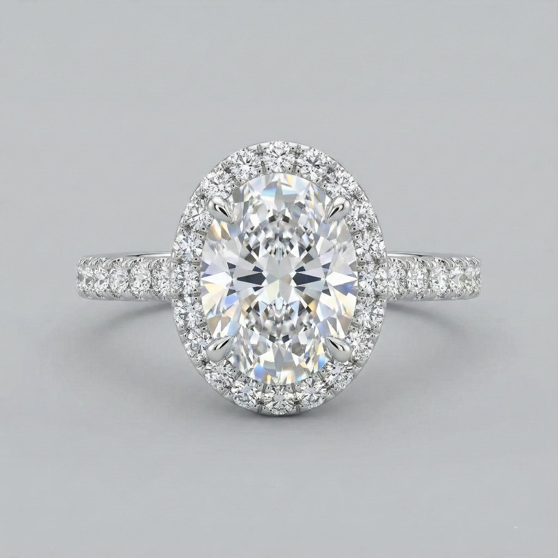 3 Ct Oval Lab Diamond Hidden Halo Engagement Ring
