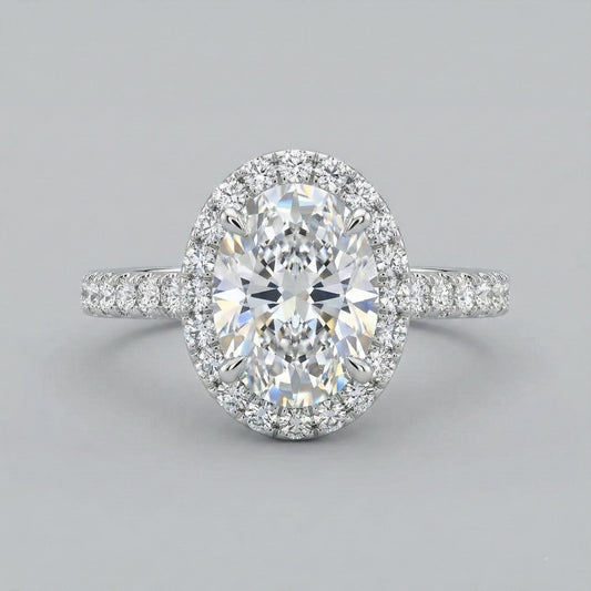 3 Ct Oval Lab Diamond Hidden Halo Engagement Ring