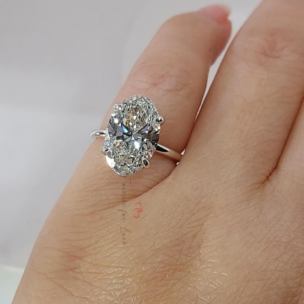 3 Ct IGI Certified Oval Lab Diamond Solitaire Engagement Ring Oval cut 1Ct Moissanite Brilliant Cut engagement ring in 935 Argentium Silver — custom handcrafted by Forever For Love