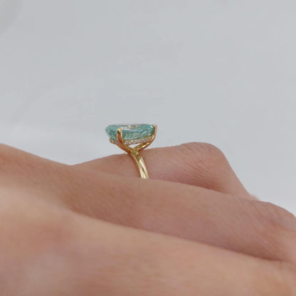 2 Ct Pear Diamond, Moissanite Hidden Halo Engagement Ring