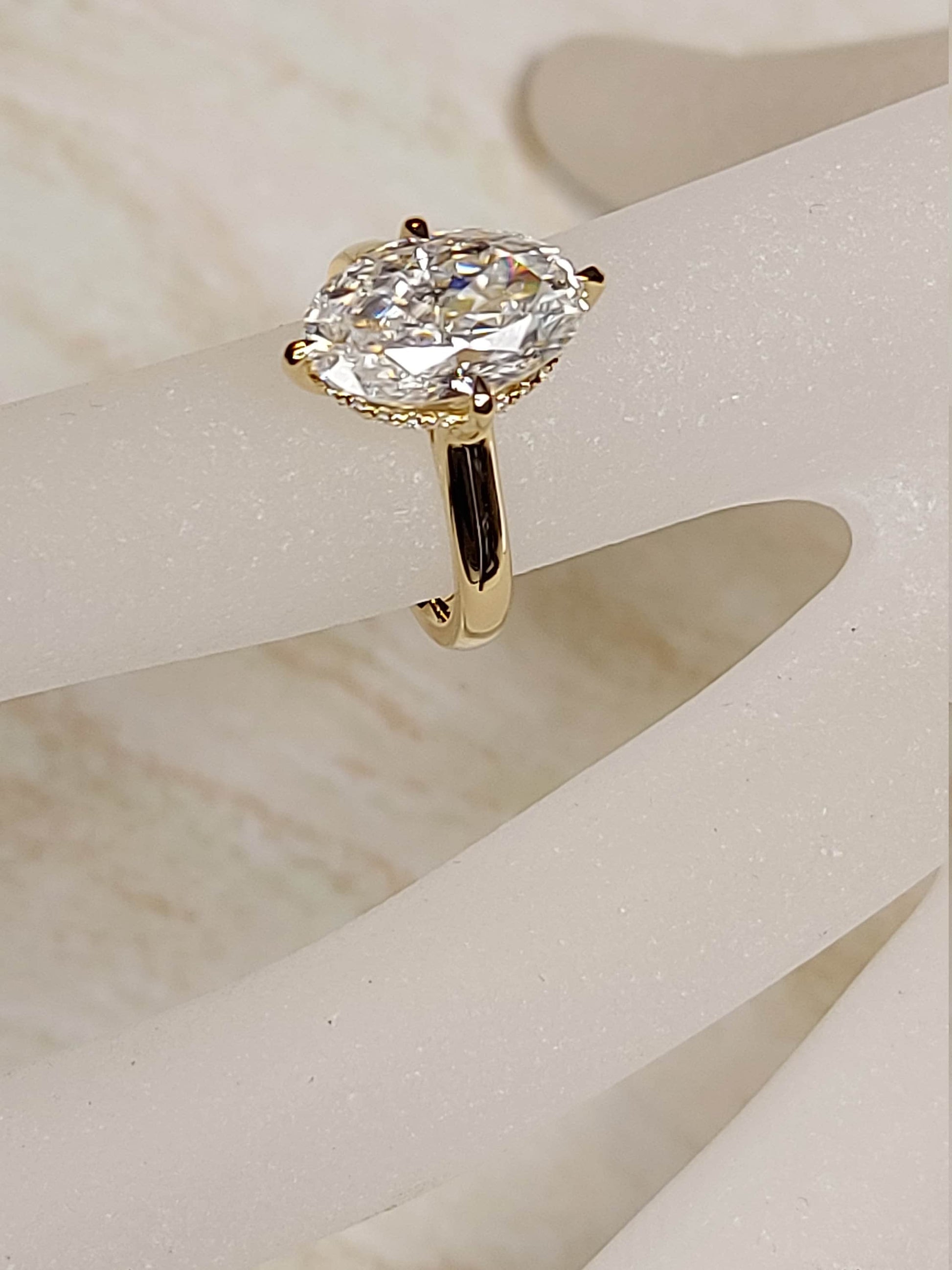 3.8 Ct Oval Diamond, Moissanite Hidden Halo Engagement Ring