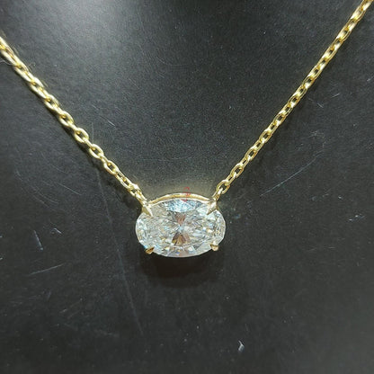 Pendentif flottant solitaire en diamant taille ovale avec chaîne de 45,7 cm, certifié IGI, 2 carats, couleur F, pureté VS1, or jaune 14 carats, diamant créé en laboratoire
