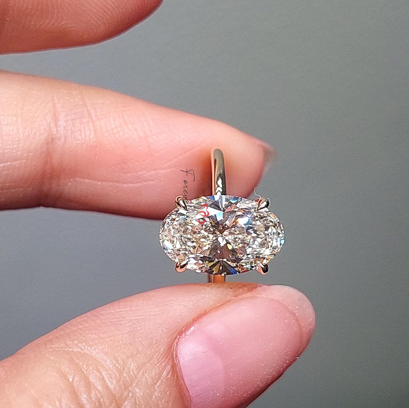 5 Ct IGI Certified Oval Lab Diamond Solitaire Engagement Ring Oval cut 1Ct Moissanite Brilliant Cut engagement ring in 935 Argentium Silver — custom handcrafted by Forever For Love